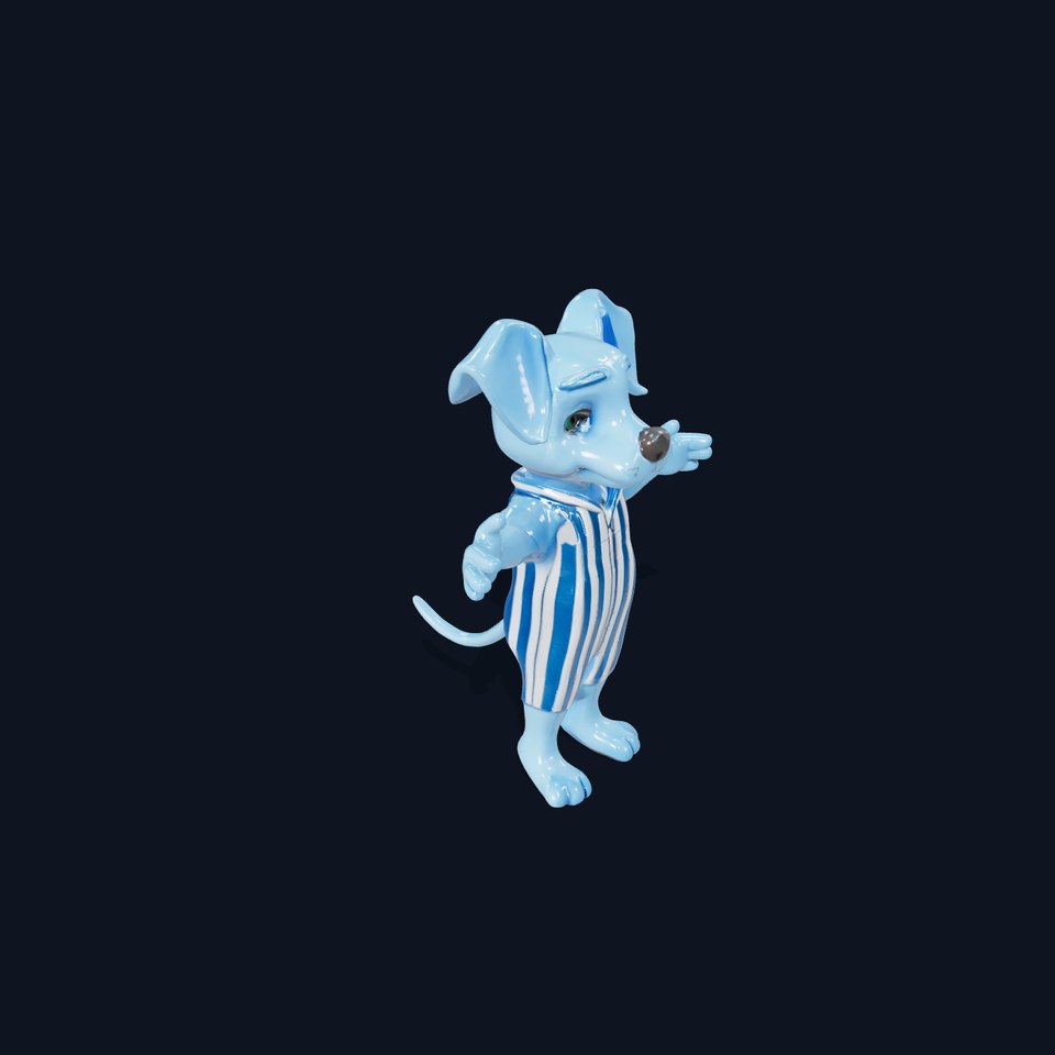 Blue Dog Character Model Rigged and Animated for Games